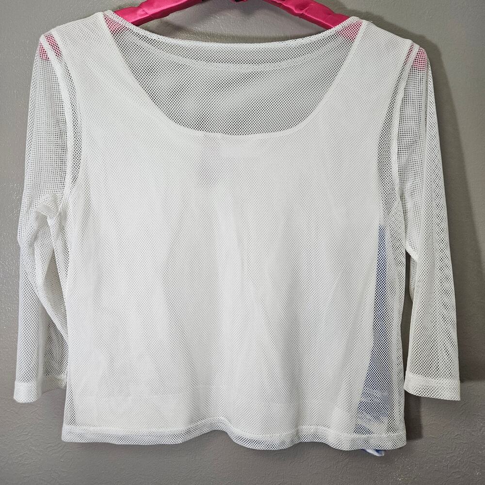 Liz Claiborne Liz & Co White Mesh Palm Tree Graphic Top Womens XL ResortWear - Picture 2 of 7